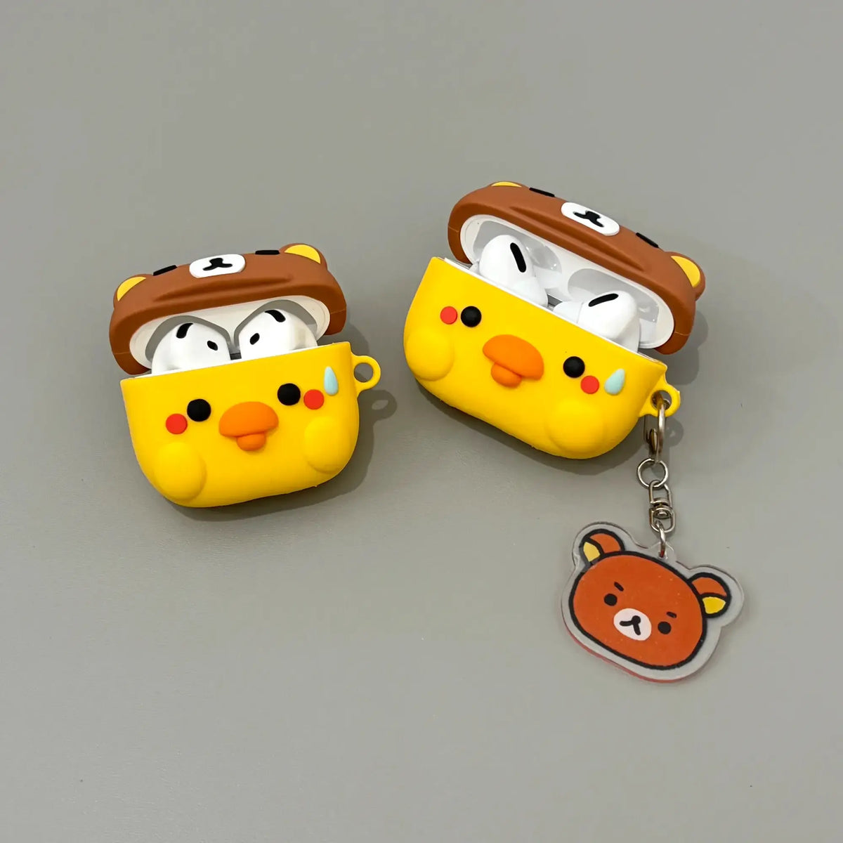 Cartoon Yellow Chick with Bear Hat AirPods Case