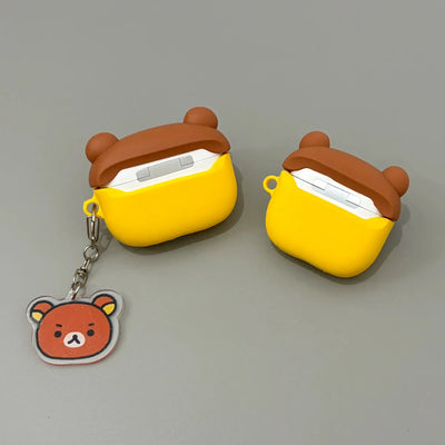 Cartoon Yellow Chick with Bear Hat AirPods Case
