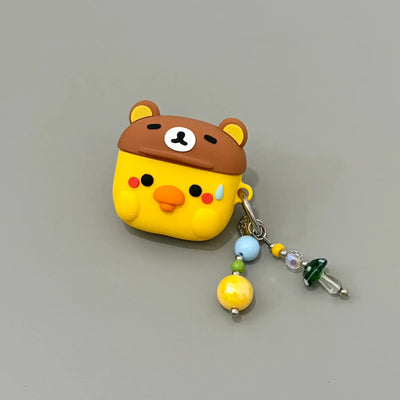 Cartoon Yellow Chick with Bear Hat AirPods Case
