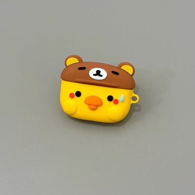 Cartoon Yellow Chick with Bear Hat AirPods Case